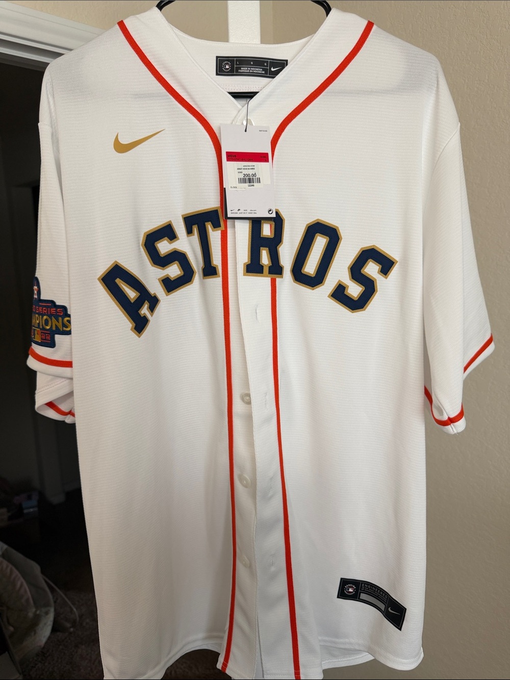 Nike White Houston Astros Home Replica Jersey with Orange Trim
